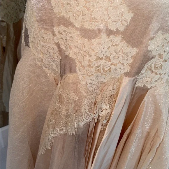 Free People Champagne Lace-Trim Asymmetrical Satin Dress - Picture 10 of 15